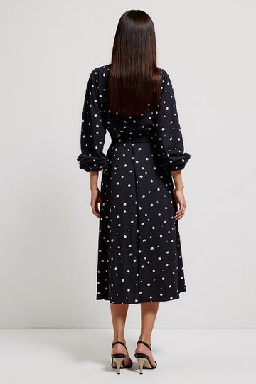 Polka Dots V Neck Sheath Black Work Dress